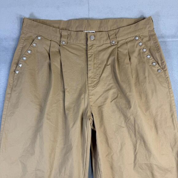 Loiter Pants Mens 38 Khaki Baggy Wide Leg Studded Pleated Chino Streetwear - Picture 2 of 8